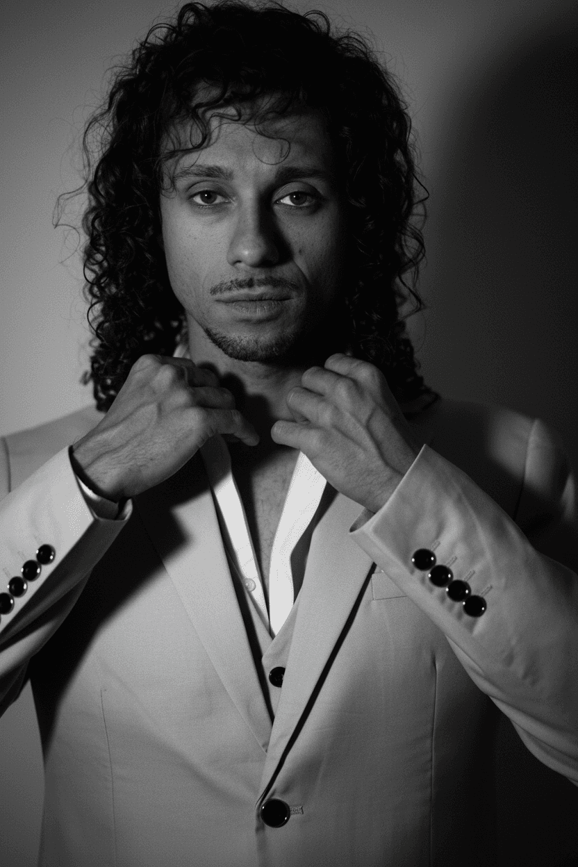 Luca Virno in elegant white suit